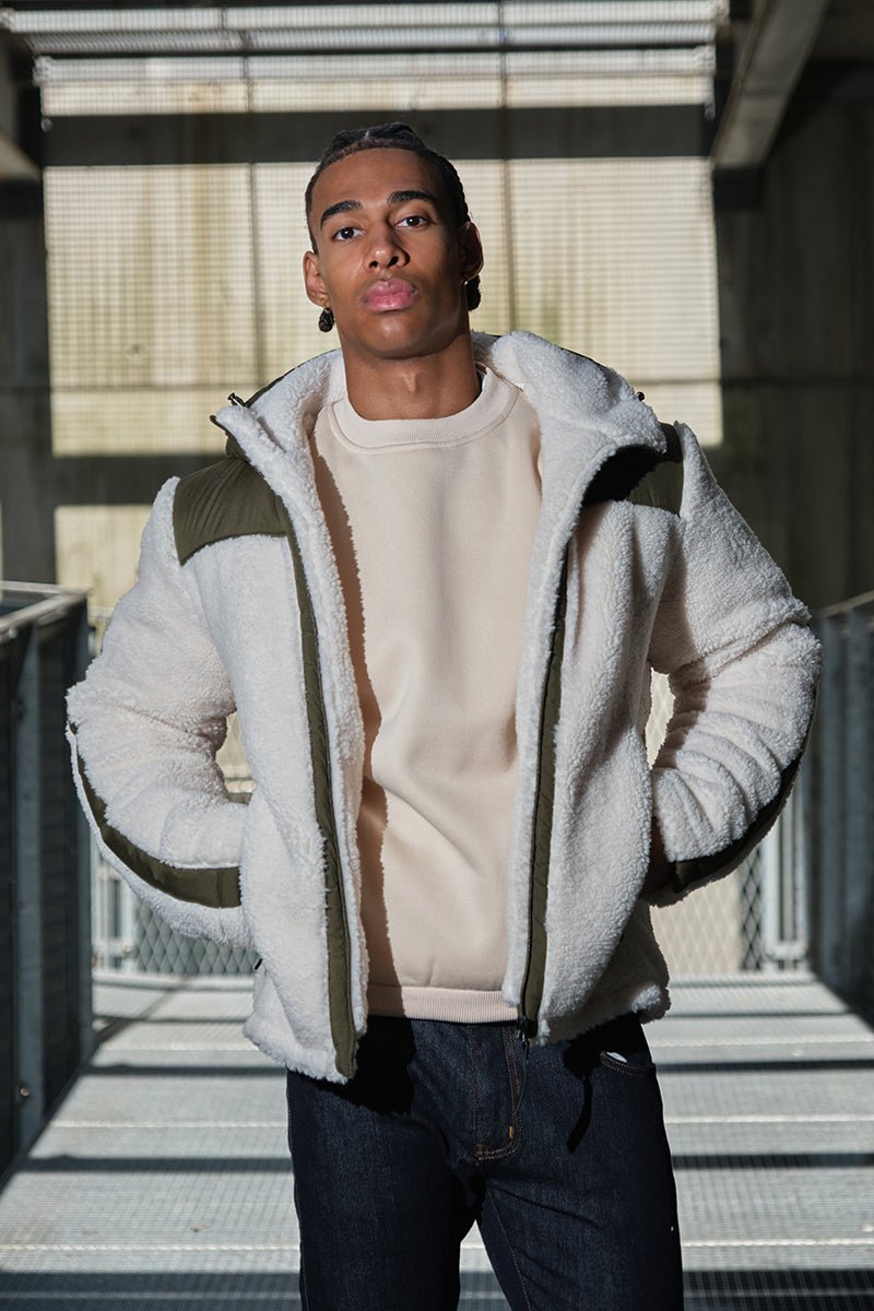 Blouson Homme à Capuche en Sherpa avec Empiècements Contrastés GRÉGOIRE