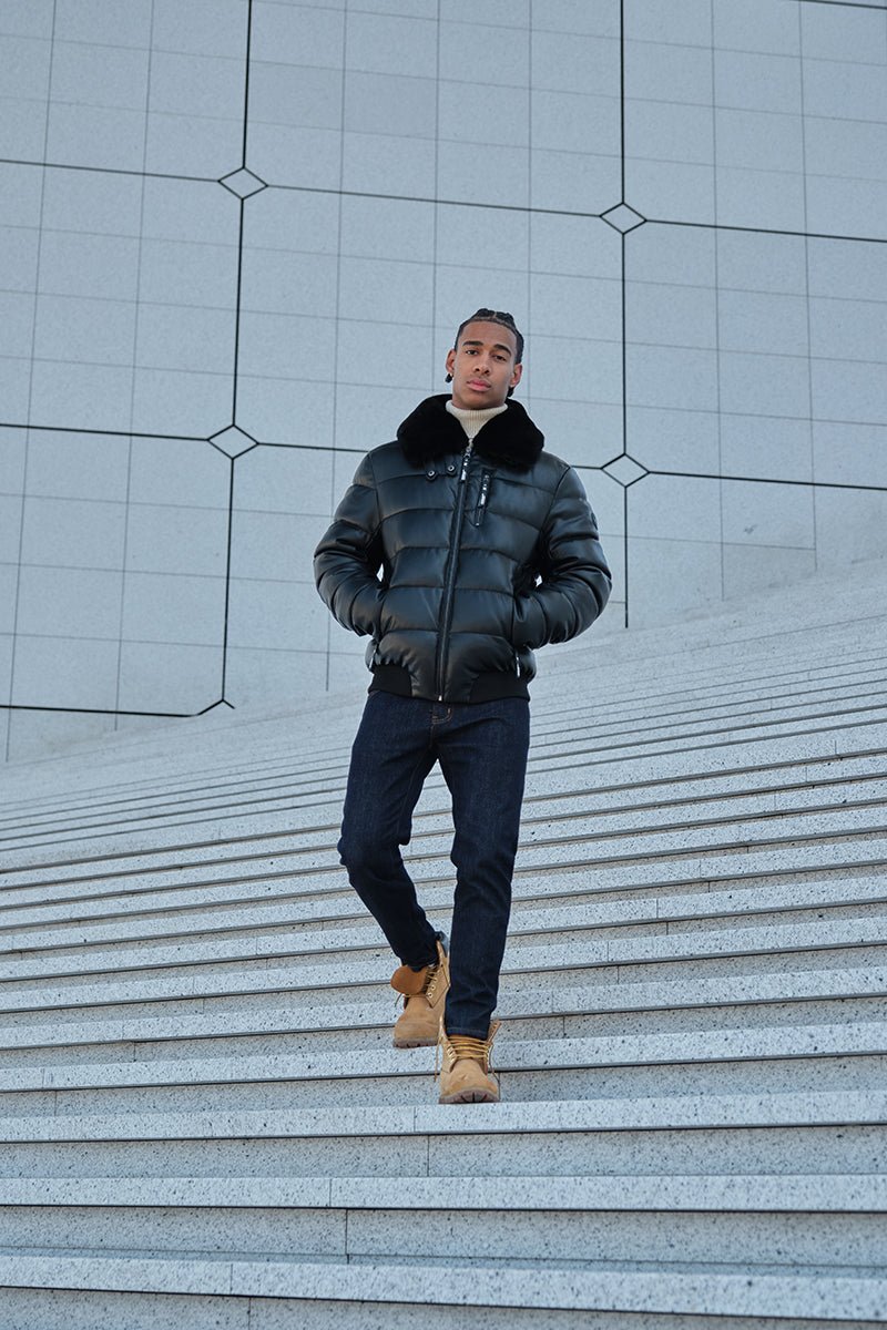 Blouson Homme Effet Cuir Matelassé XAVIER