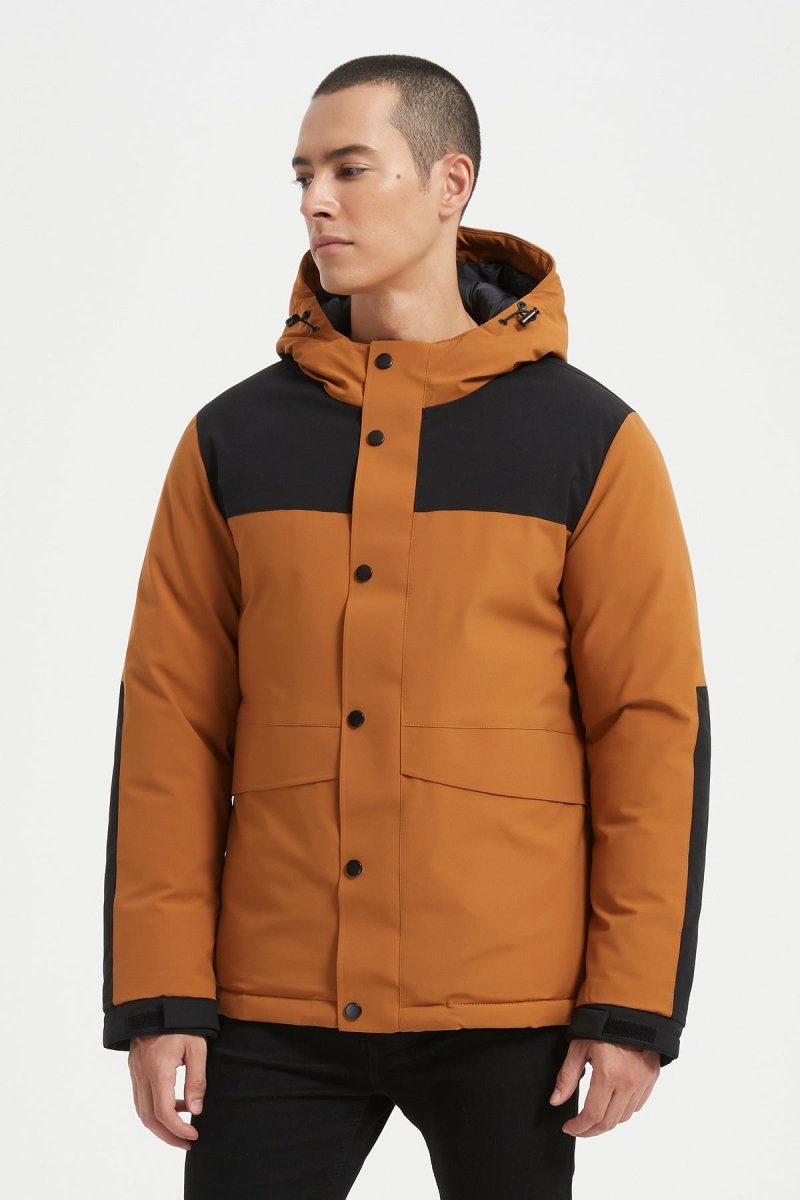 Doudoune Bicolore Camel et Noir avec Capuche – Style Urbain & Confort Thermique CONSTANT