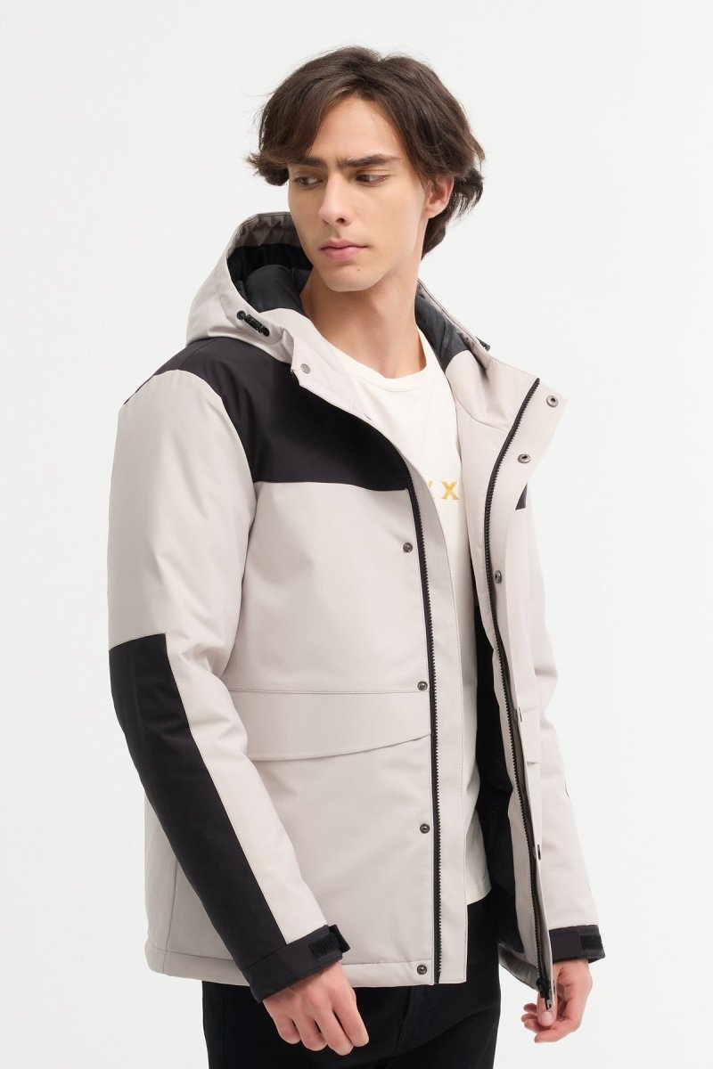 Doudoune Bicolore ecru et noir avec Capuche – Style Urbain & Confort Thermique CONSTANT