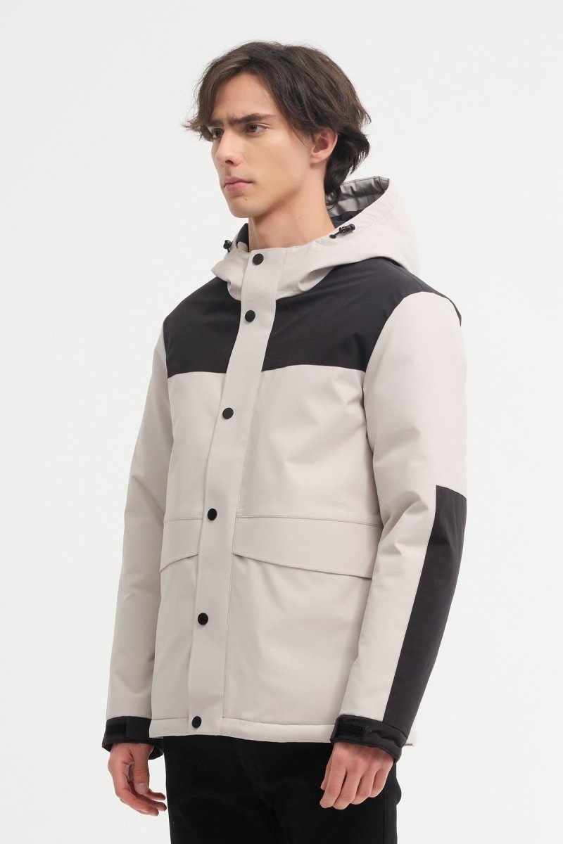 Doudoune Bicolore ecru et noir avec Capuche – Style Urbain & Confort Thermique CONSTANT