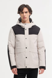 Doudoune Bicolore ecru et noir avec Capuche – Style Urbain & Confort Thermique CONSTANT