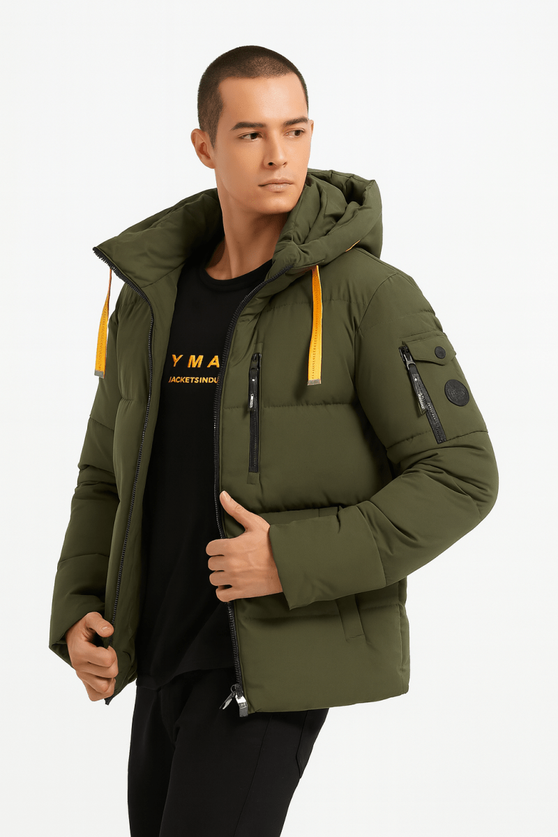 Doudoune Homme avec Capuche Modèle Chaud et Matelassé pour l’Hiver KAKI JOËL