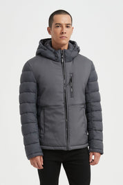 Doudoune Homme Bimatière avec Capuche – Gris – BRUNO