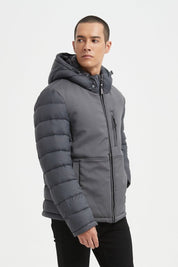 Doudoune Homme Bimatière avec Capuche – Gris – BRUNO