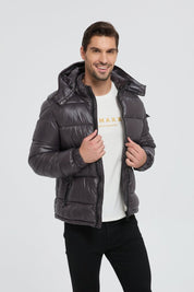 Doudoune Homme Gris Foncé Brillante avec Capuche ALBIN