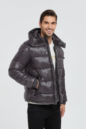 Doudoune Homme Gris Foncé Brillante avec Capuche ALBIN