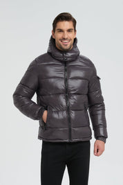 Doudoune Homme Gris Foncé Brillante avec Capuche ALBIN