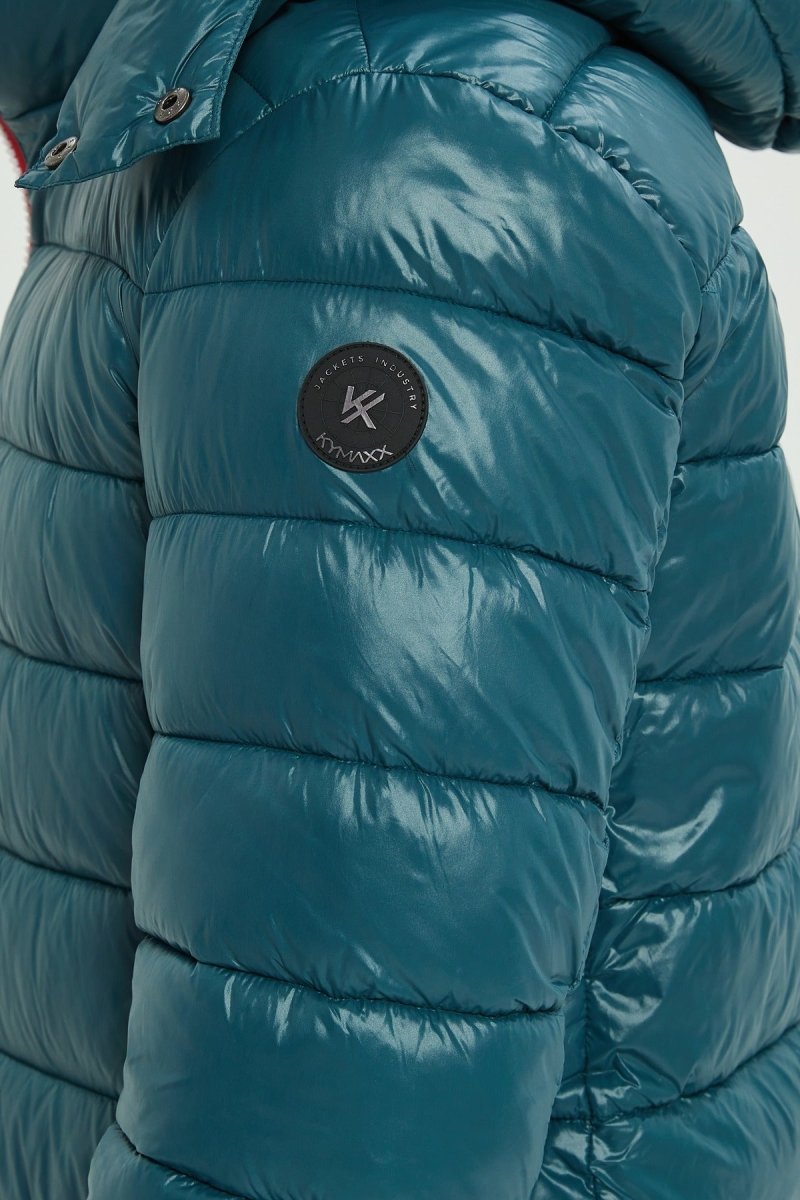 Doudoune Homme Hiver Brillante Bleu encre avec Capuche et Zip Tricolore