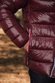 Doudoune Homme Hiver Brillante PRUNE avec Capuche et Zip Tricolore