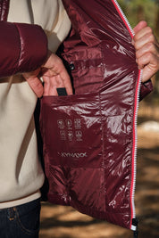 Doudoune Homme Hiver Brillante PRUNE avec Capuche et Zip Tricolore