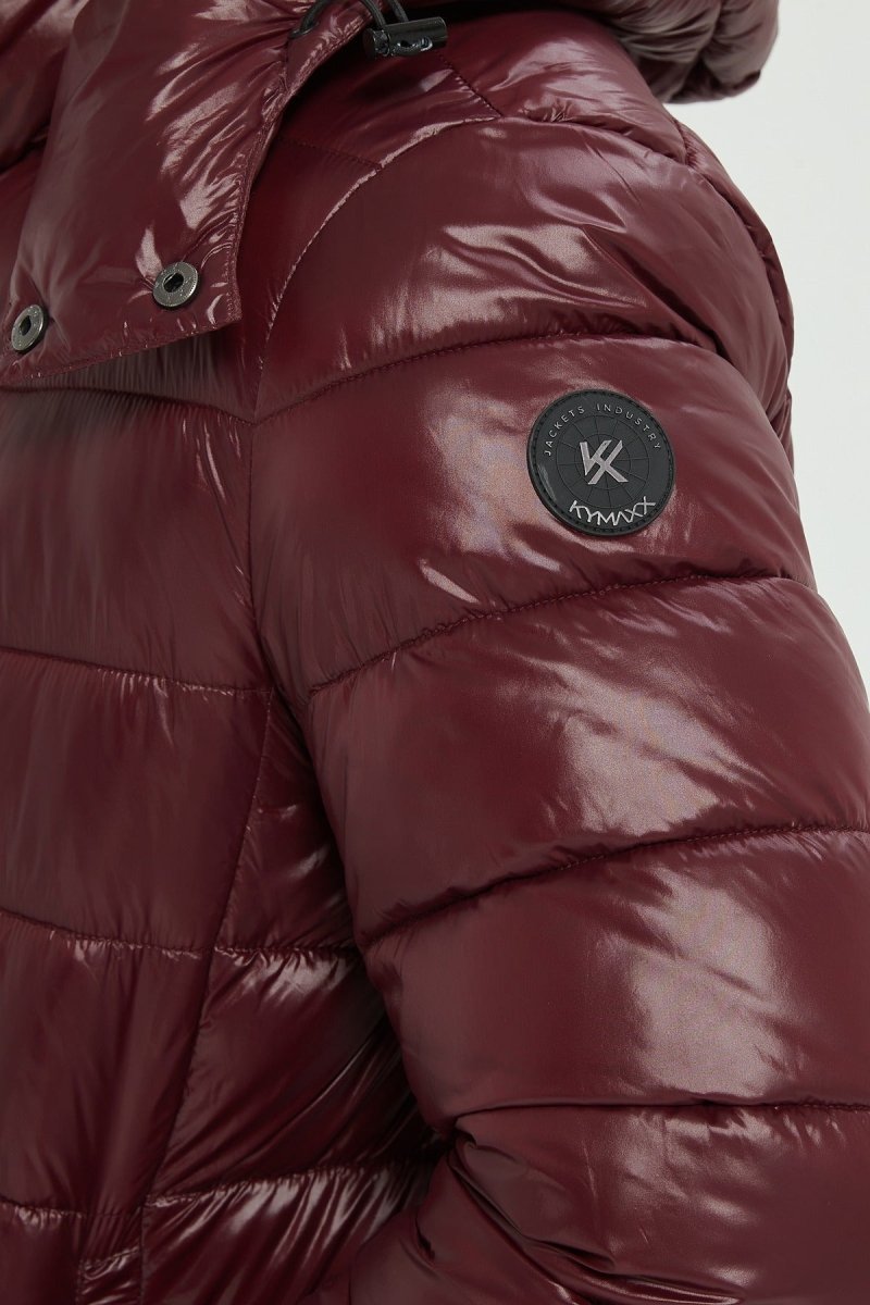 Doudoune Homme Hiver Brillante PRUNE avec Capuche et Zip Tricolore