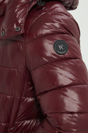 Doudoune Homme Hiver Brillante PRUNE avec Capuche et Zip Tricolore