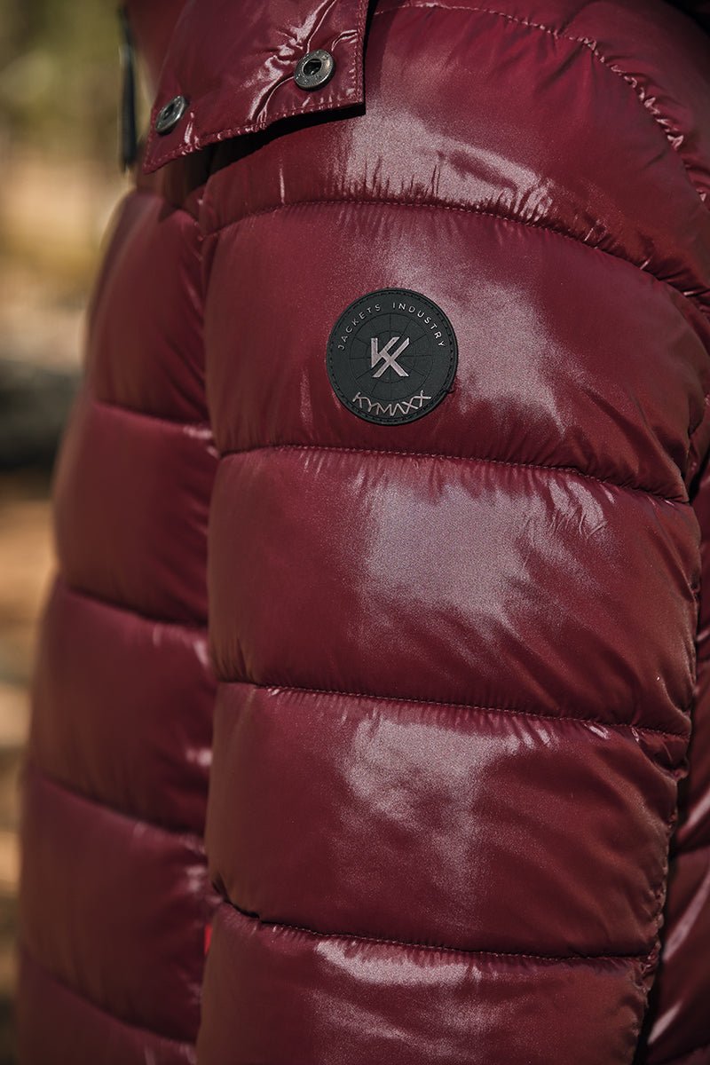 Doudoune Homme Hiver Brillante PRUNE avec Capuche et Zip Tricolore