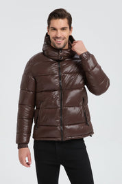 Doudoune Homme Marron Brillante avec Capuche ALBIN