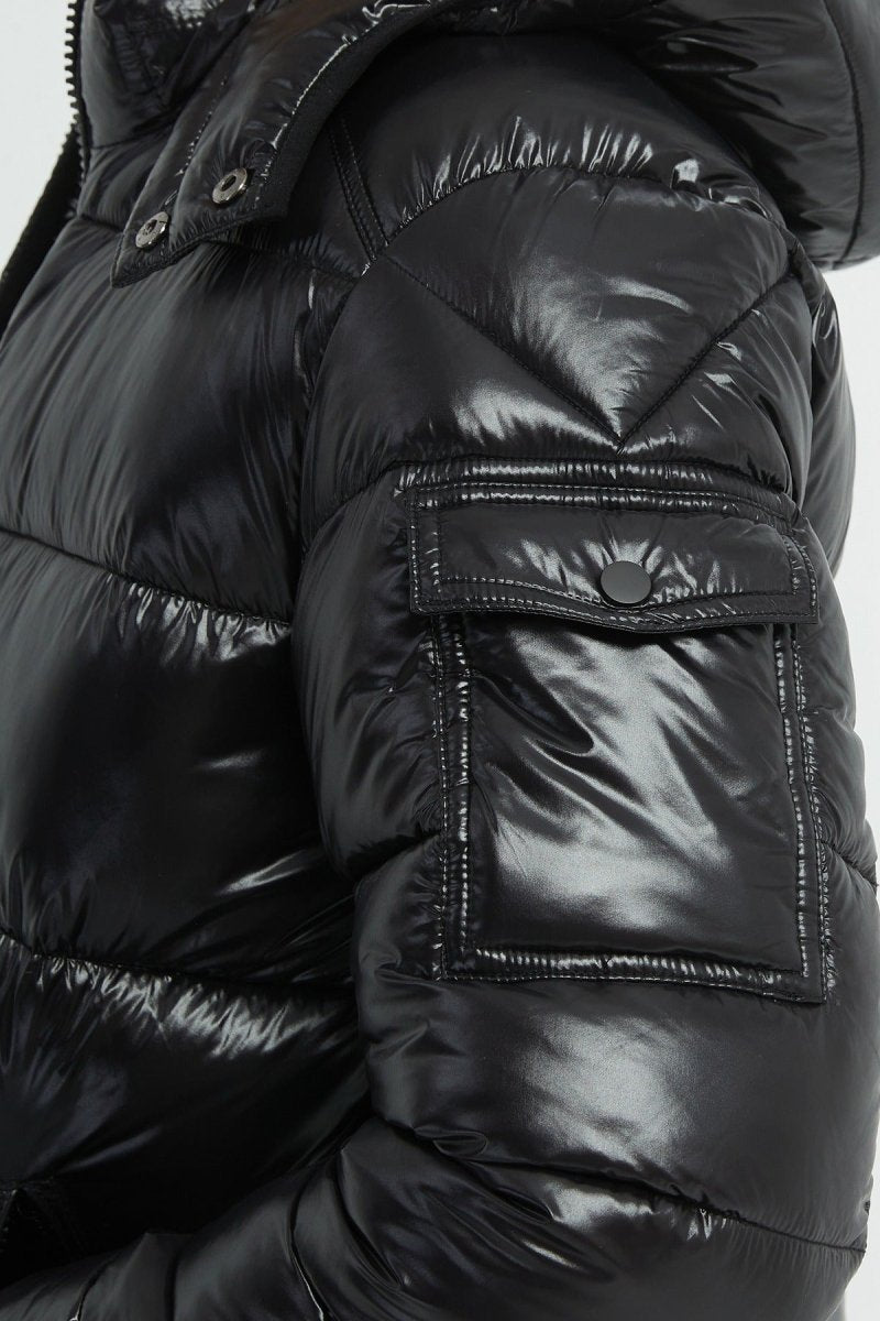 Doudoune Homme Noir Brillante avec Capuche ALBIN