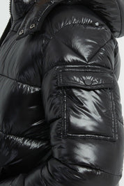Doudoune Homme Noir Brillante avec Capuche ALBIN