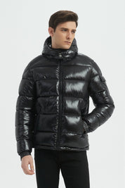 Doudoune Homme Noir Brillante avec Capuche ALBIN