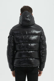 Doudoune Homme Noir Brillante avec Capuche ALBIN