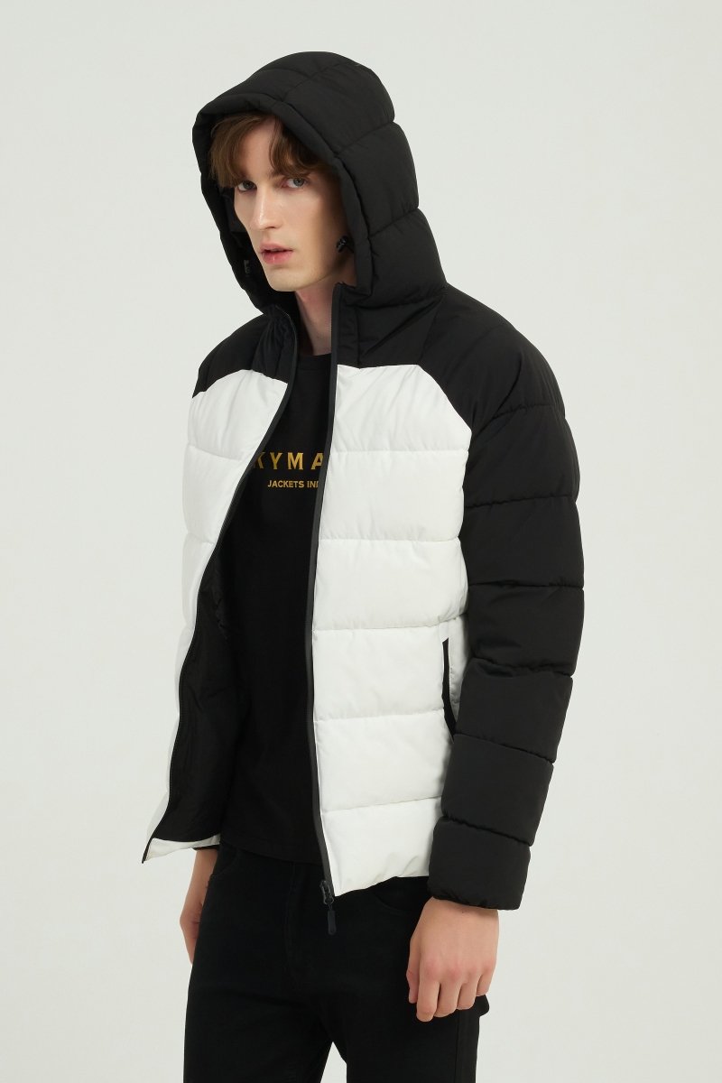 Doudoune matelassée homme bicolore noir et blanc avec capuche LIONEL