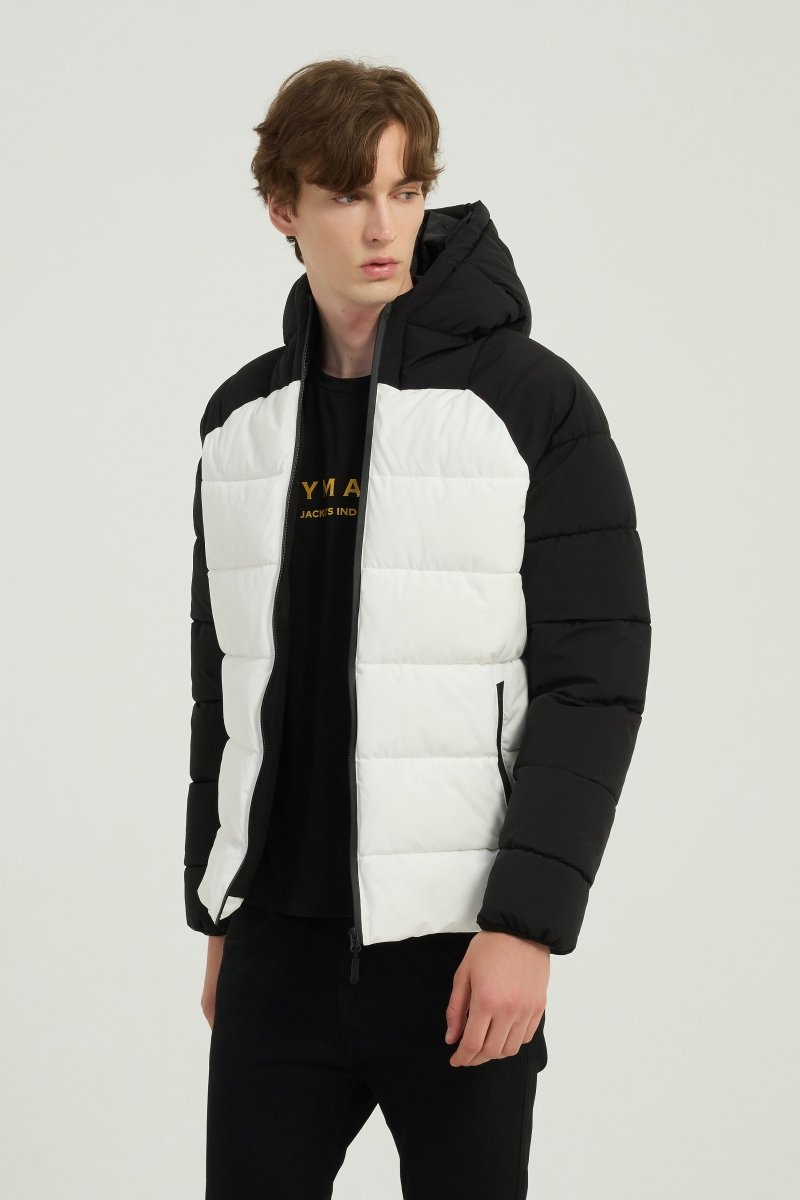 Doudoune matelassée homme bicolore noir et blanc avec capuche LIONEL