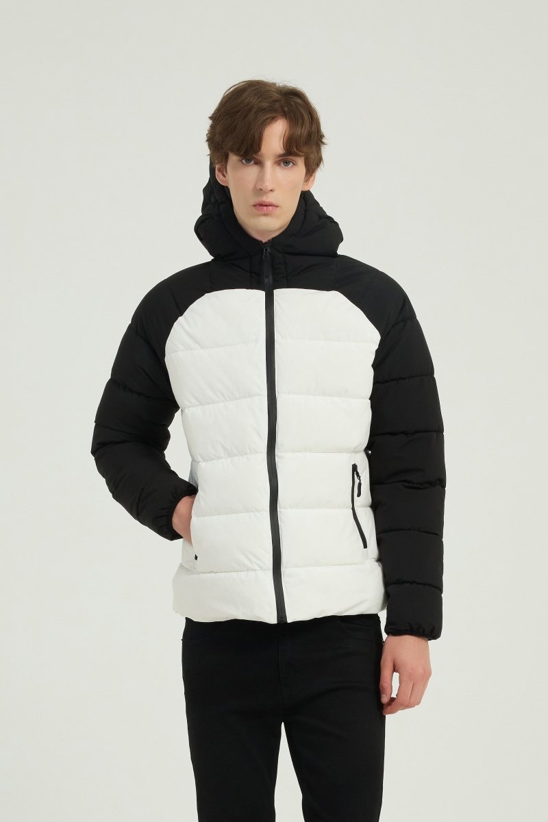 Doudoune matelassée homme bicolore noir et blanc avec capuche LIONEL