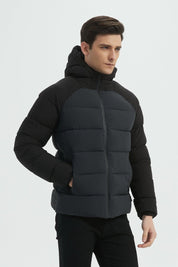 Doudoune matelassée homme bicolore noir et gris avec capuche LIONEL