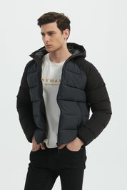 Doudoune matelassée homme bicolore noir et gris avec capuche LIONEL