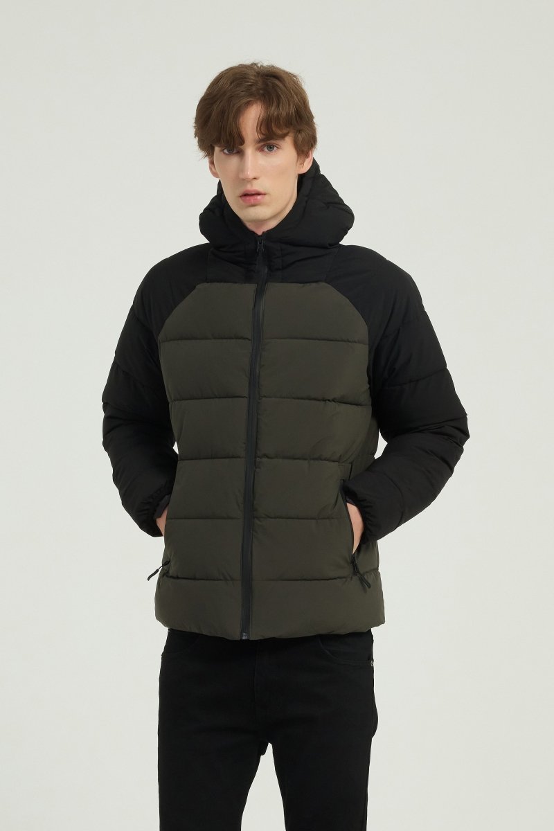 Doudoune matelassée homme bicolore noir et vert avec capuche LIONEL