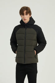 Doudoune matelassée homme bicolore noir et vert avec capuche LIONEL