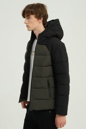 Doudoune matelassée homme bicolore noir et vert avec capuche LIONEL