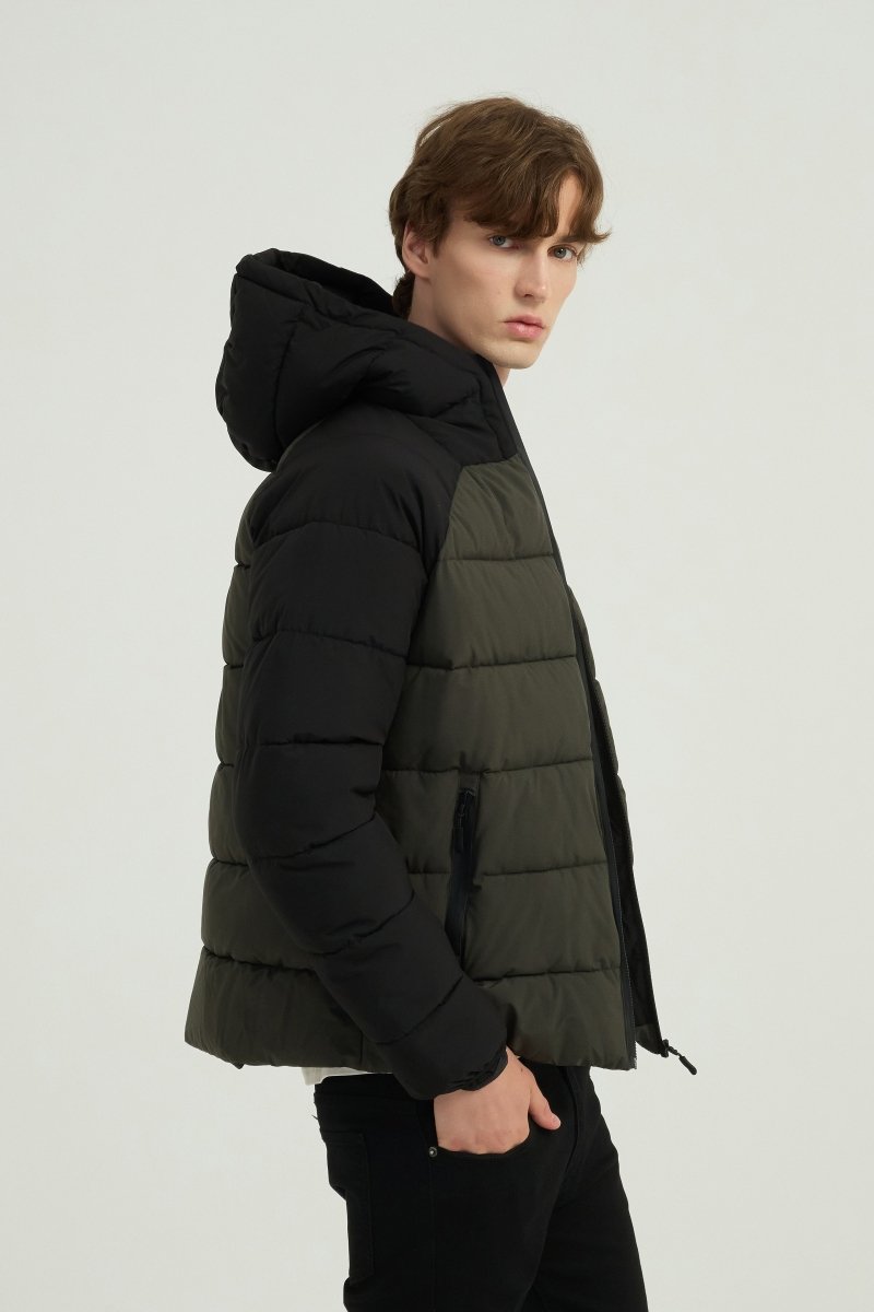 Doudoune matelassée homme bicolore noir et vert avec capuche LIONEL