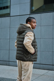 Doudounes sans manche à capuche kaki MAXIME