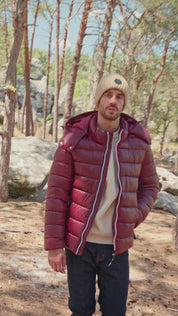 Doudoune brillante prune à capuche THOMAS