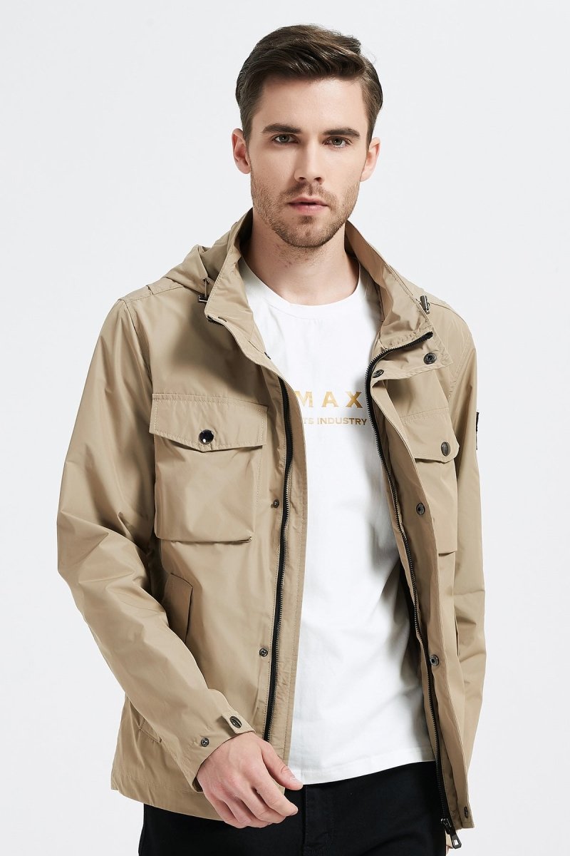 Veste Homme Beige Style Urbain avec Patch Écusson – Capuche et Multiples Poches VALENTIN