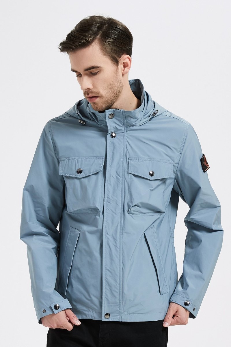 Veste Homme BLEU Style Urbain avec Patch Écusson – Capuche et Multiples Poches VALENTIN