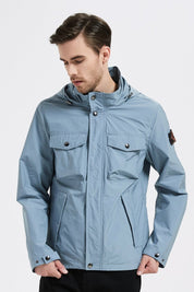 Veste Homme BLEU Style Urbain avec Patch Écusson – Capuche et Multiples Poches VALENTIN