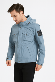 Veste Homme BLEU Style Urbain avec Patch Écusson – Capuche et Multiples Poches VALENTIN
