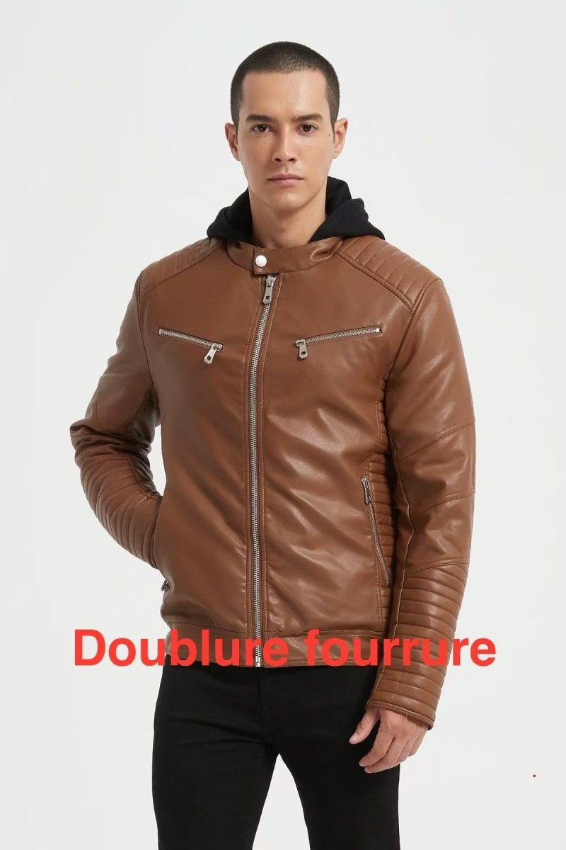 Veste Homme en Similicuir Camel avec Doublure Fourrure JÉRÉMIE