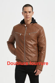 Veste Homme en Similicuir Camel avec Doublure Fourrure JÉRÉMIE