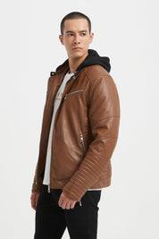 Veste Homme en Similicuir Camel avec Doublure Fourrure JÉRÉMIE