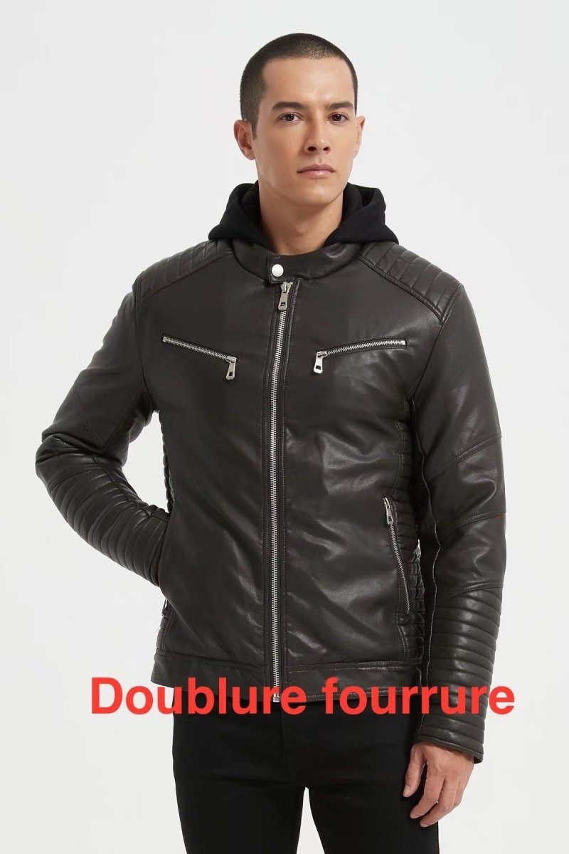Veste Homme en Similicuir Gris avec Doublure Fourrure JÉRÉMIE