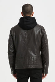 Veste Homme en Similicuir Gris avec Doublure Fourrure JÉRÉMIE