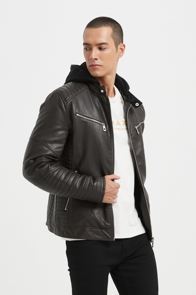 Veste Homme en Similicuir Gris avec Doublure Fourrure JÉRÉMIE