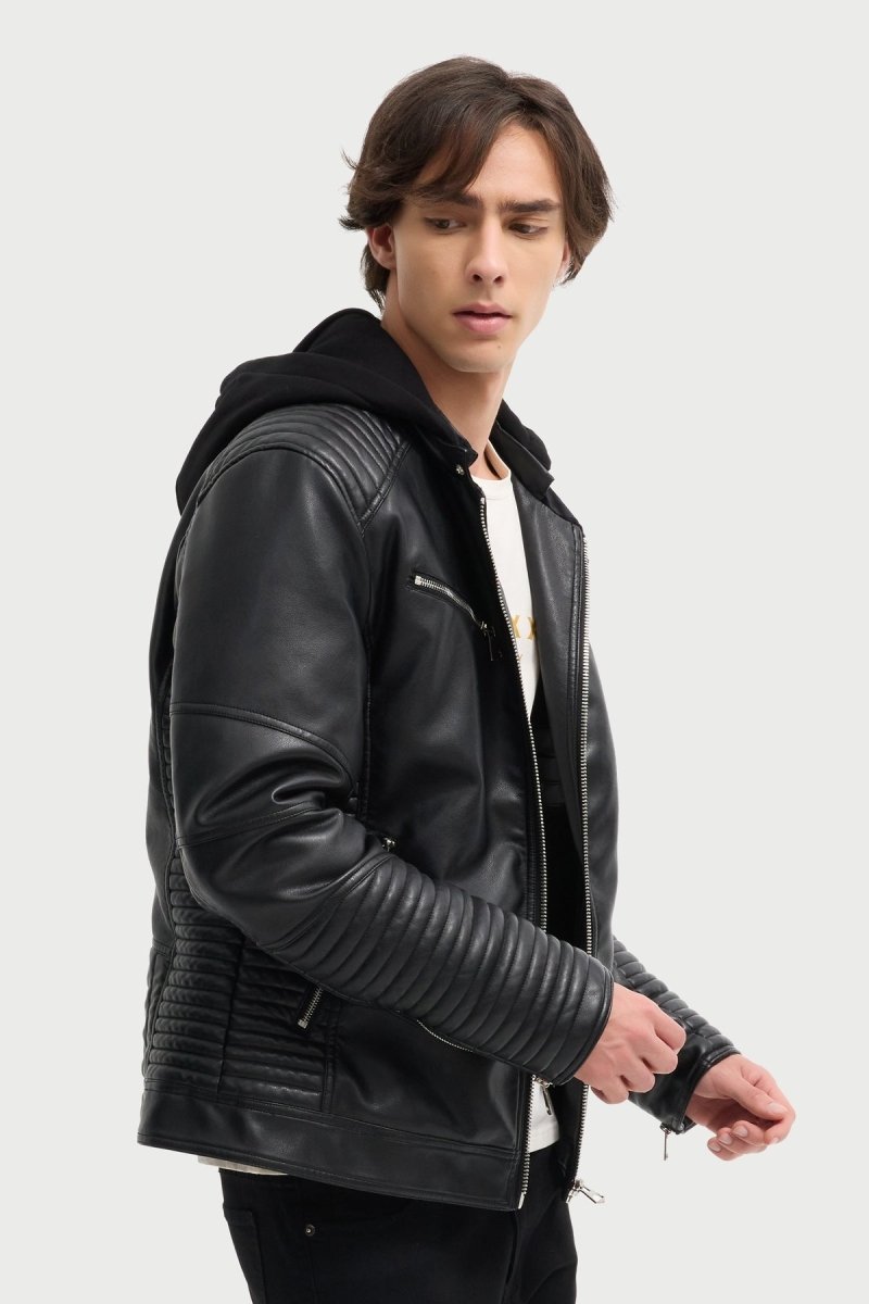 Veste Homme en Similicuir noir avec Doublure Fourrure JÉRÉMIE