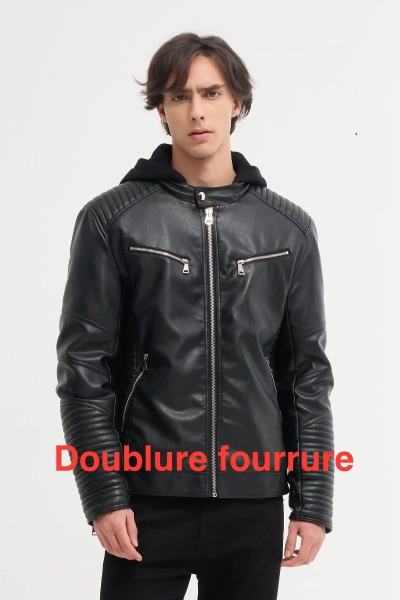 Veste Homme en Similicuir noir avec Doublure Fourrure JÉRÉMIE