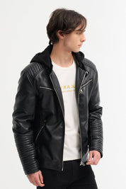 Veste Homme en Similicuir noir avec Doublure Fourrure JÉRÉMIE