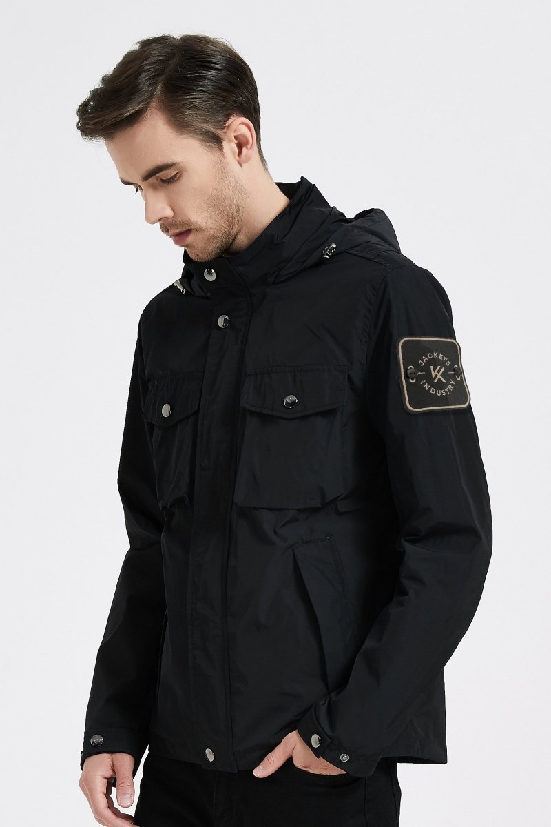 Veste Homme NOIR Style Urbain avec Patch Écusson – Capuche et Multiples Poches VALENTIN