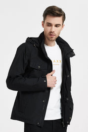 Veste Homme NOIR Style Urbain avec Patch Écusson – Capuche et Multiples Poches VALENTIN