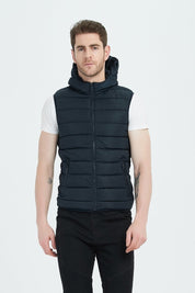 Doudounes sans manche à capuche bleu fonce MAXIME